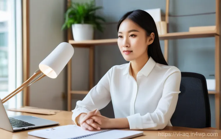 피드백 수용을 위한 심리적 준비 - **Prompt 1: Embracing Growth from Feedback**
"A young professional woman, 28-32 years old, of Ea...