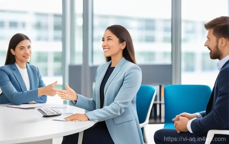 피드백을 통한 성과의 주기적 평가 방법 - **Prompt:** A diverse group of three young professionals, two men and one woman, are engaged in a po...