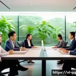 Home 20 피드백과 자아 발전 연결하기 - A professional Vietnamese office scene showing a diverse group of colleagues in business casual atti...