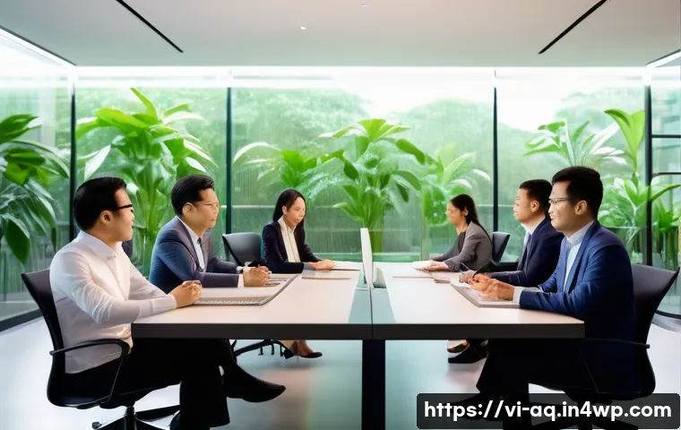 피드백과 자아 발전 연결하기 - A professional Vietnamese office scene showing a diverse group of colleagues in business casual atti...