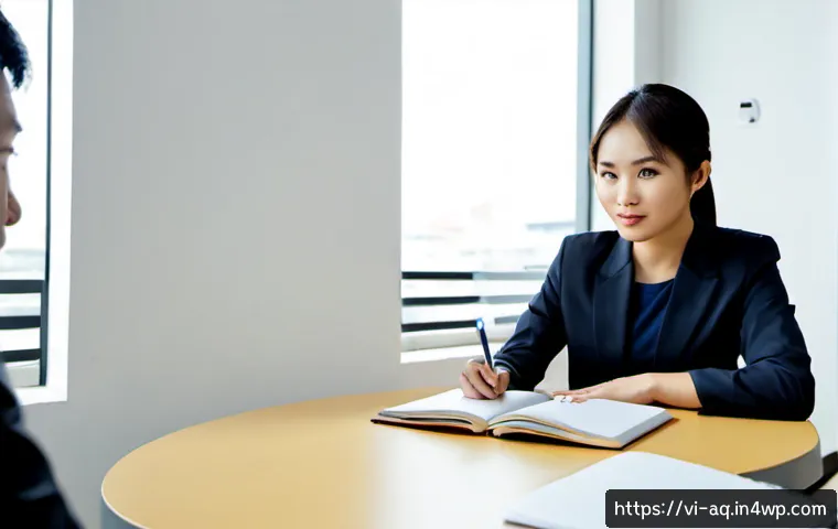 Home 17 피드백 세션에서의 효과적인 질문 기법 - Photorealistic feedback session in a modern Vietnamese office, a thoughtful young manager leaning fo...